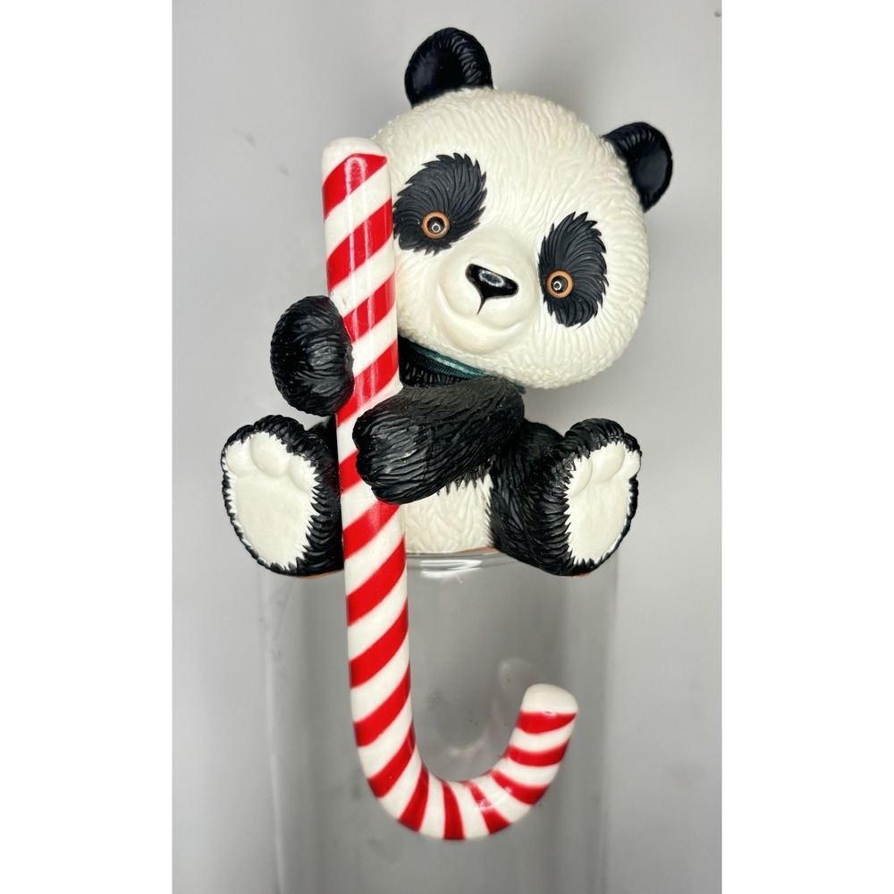 Vintage Hallmark Stocking Hanger Holder Panda Bear Christmas Candy Cane